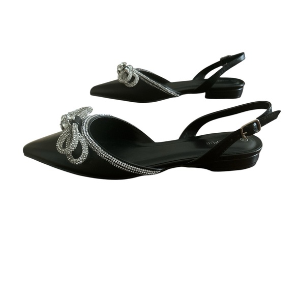 Designer inspired Blk Pointed Toe Slingback Rhinestone Bow Flats size 7.5 - New - Picture 5 of 5